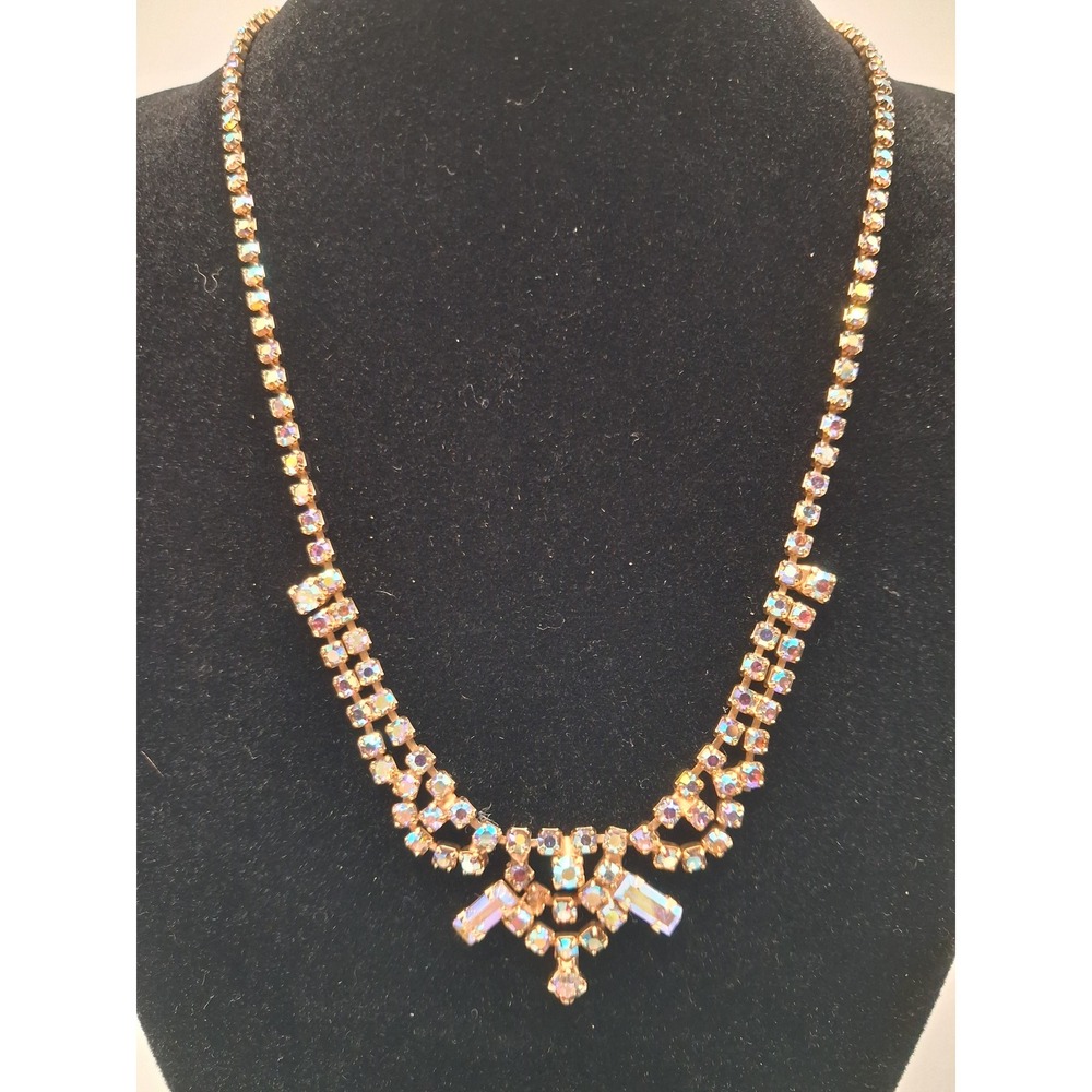 Austrian Crystal Necklace Womens OS Gold Excellent AB Crystal Fringe Antique